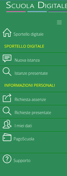 Menu sportello web