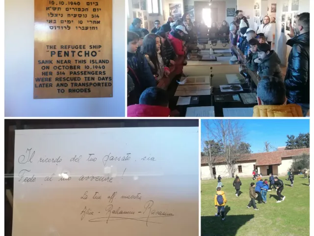 Collage con foto di gruppo e attività